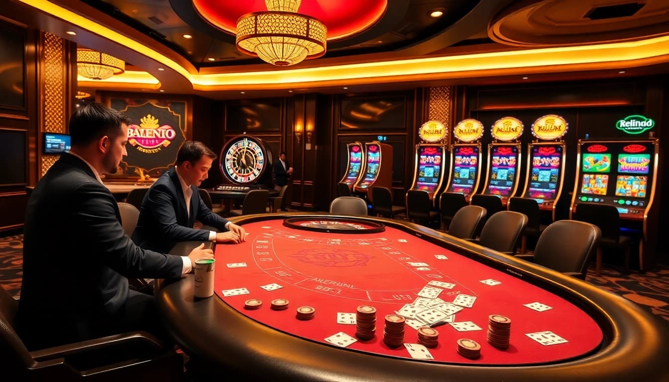 Experience the thrilling 88i game at a luxurious casino table with players and vibrant slot machines.