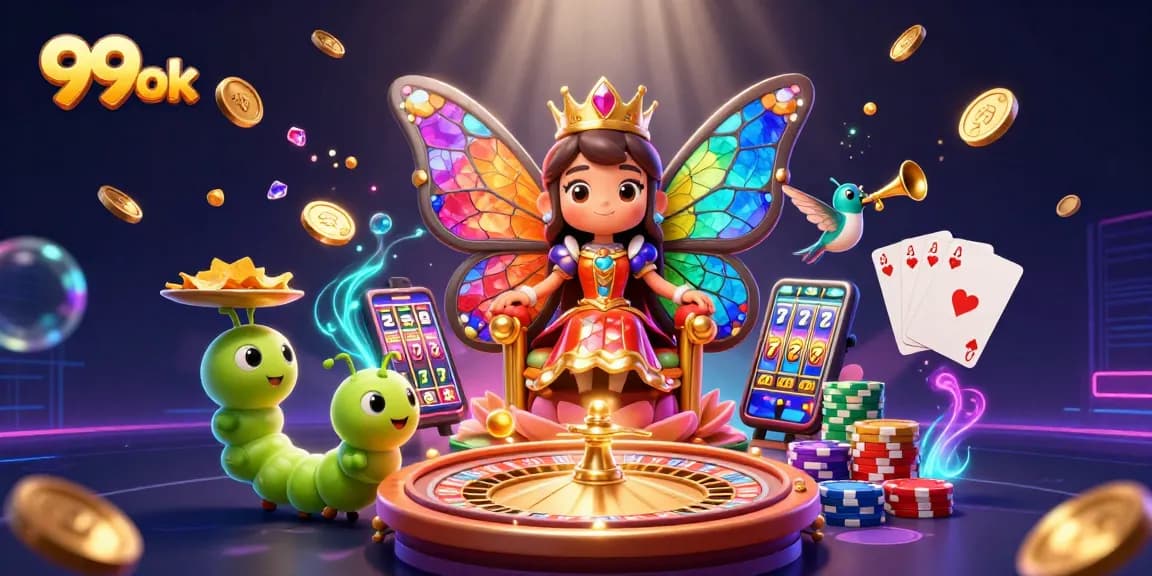 Engage with thrilling gaming action at 99ok, showcasing dazzling casino elements in a vibrant scene.