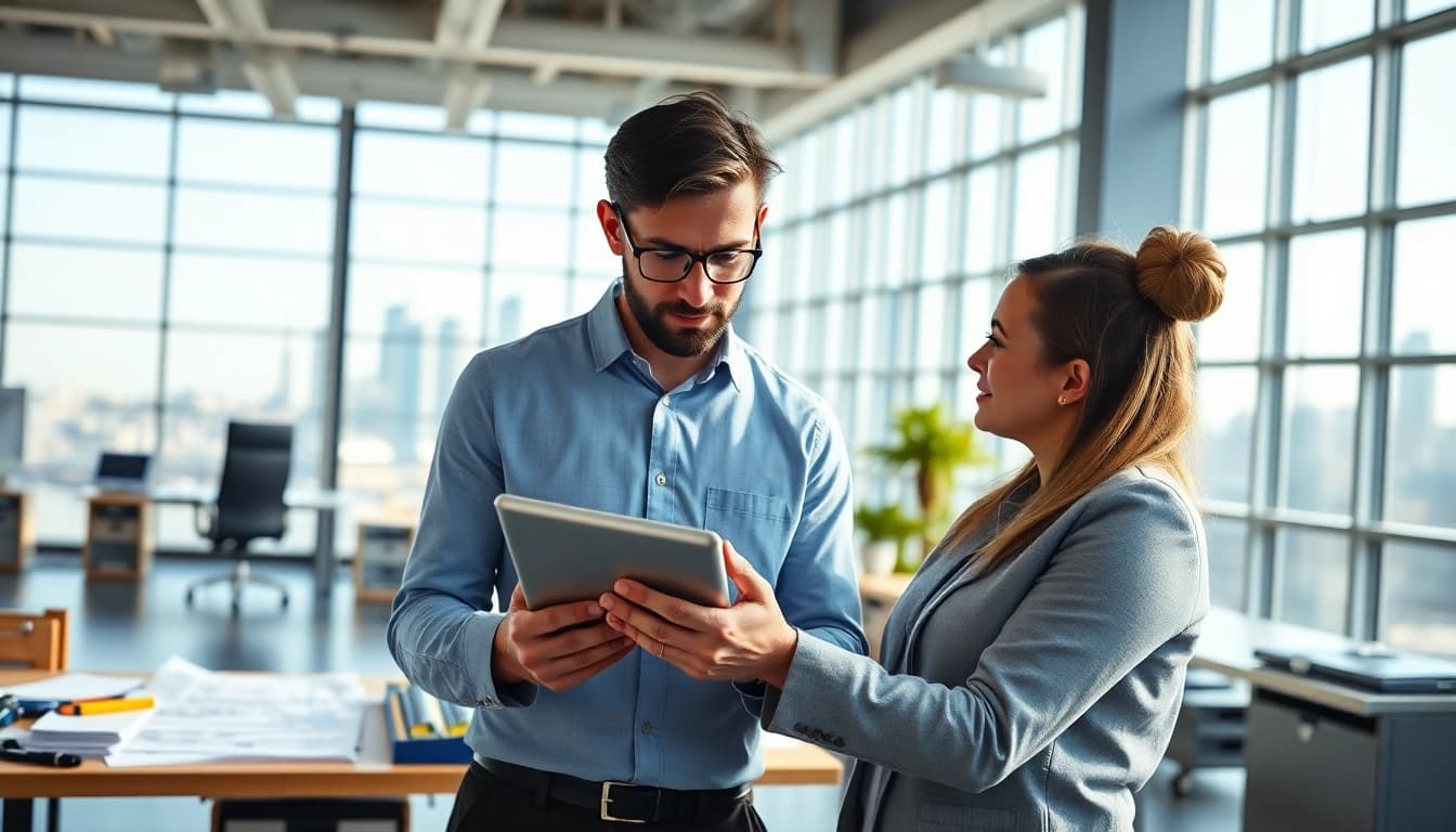 Headhunter Ingenieure interviewt talentierte Ingenieure in einem modernen Büro.