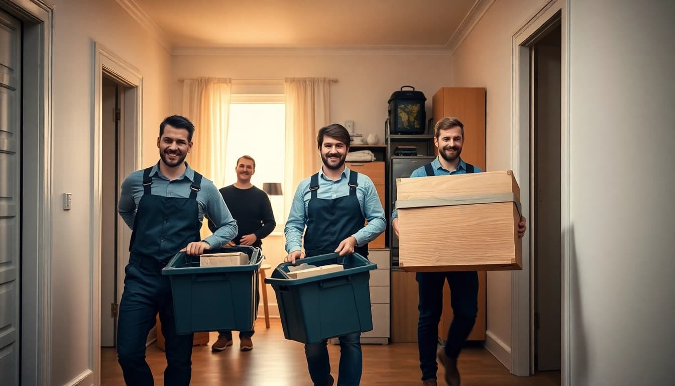 Professionelle Räumung Wien durch erfahrene Fachleute, die Möbel aus einer Wohnung tragen.