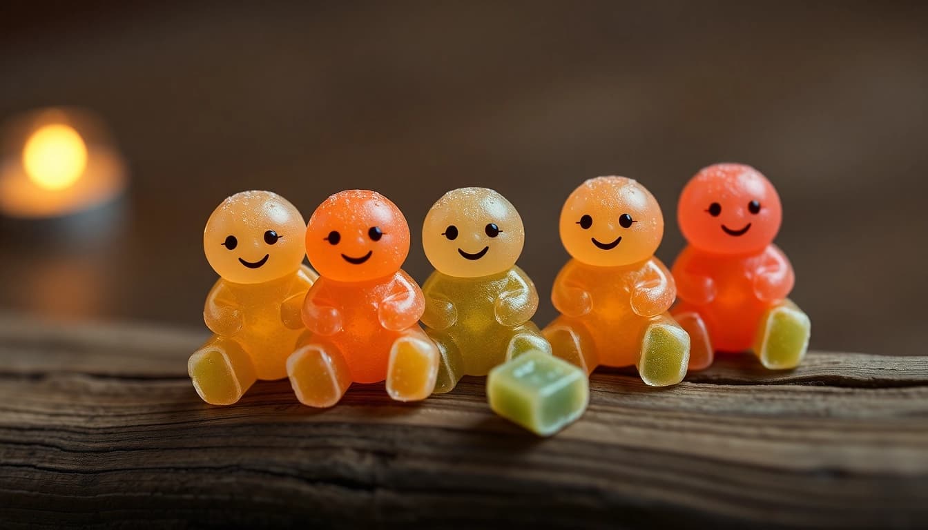 Handvoll THC gummy Bärchen in verschiedenen Farben, ideal für Genuss oder Entspannung.