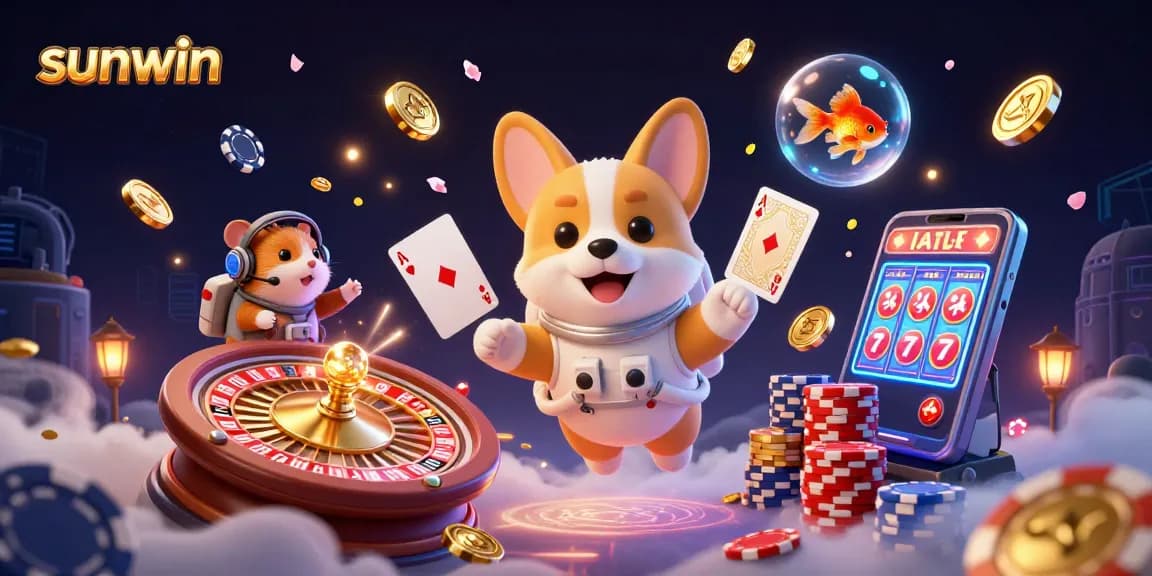 Experience dynamic gambling action with sunwin, featuring 3D cartoon characters in a space casino.