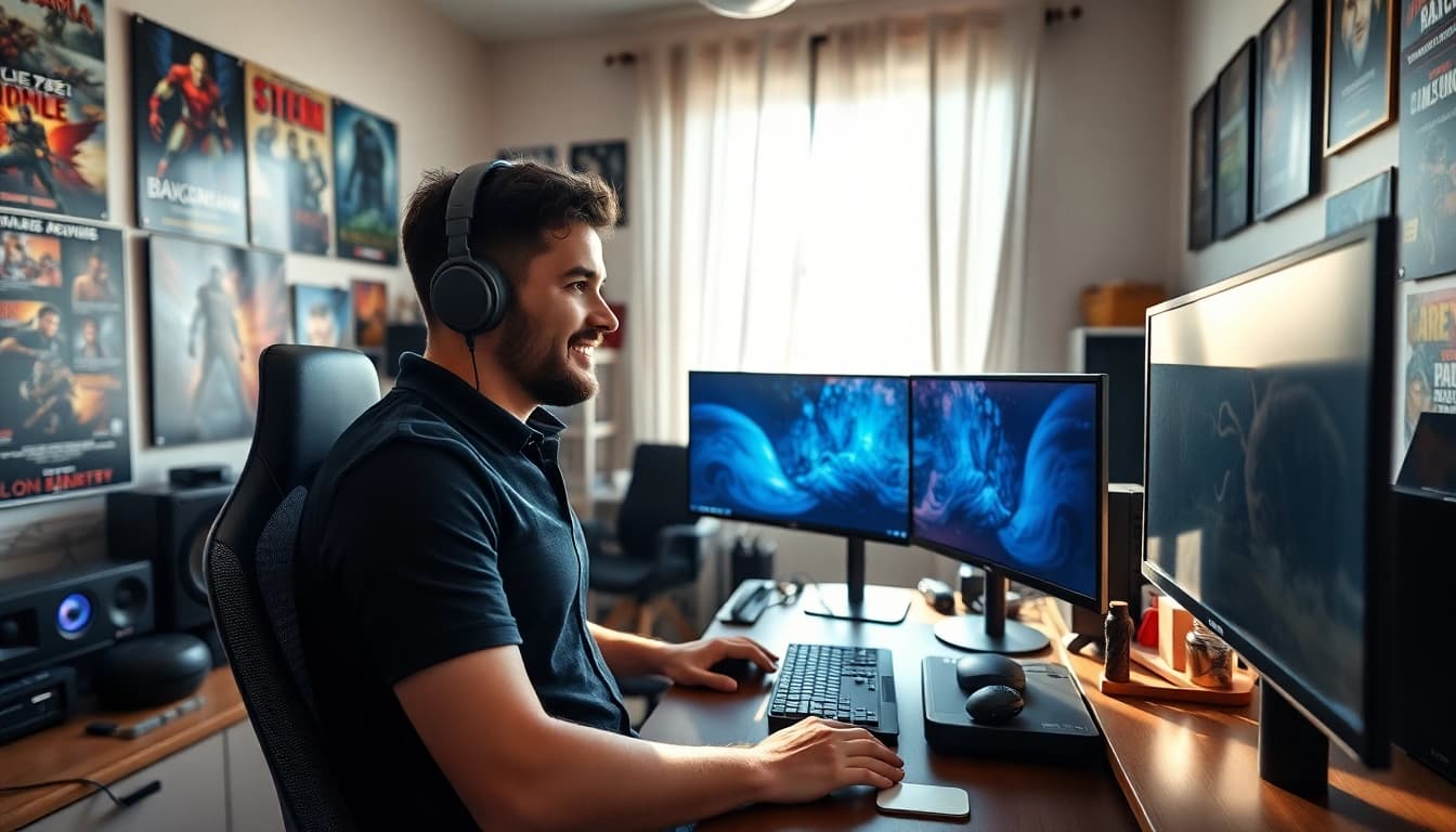 Twitch Streamer Österreich beim Streamen in einem professionellen Heimstudio.