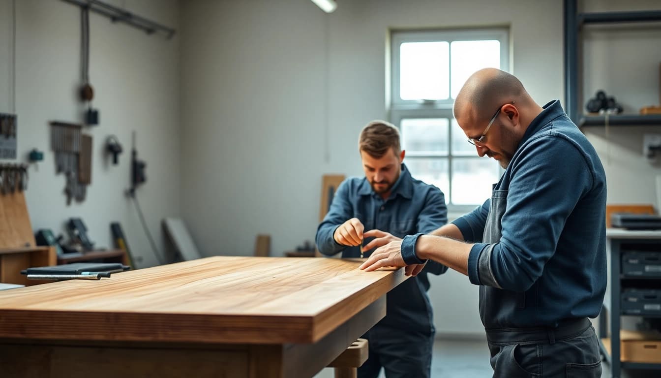 Techniker bei der professionellen Felge richten München, der an einer beschädigten Felge mit hochwertigen Werkzeugen arbeitet.