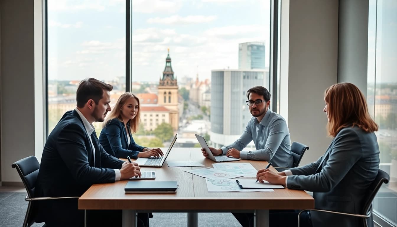 Headhunter Dresden - Professionelles Recruiting-Team bespricht Strategien in einem modernen Büro.