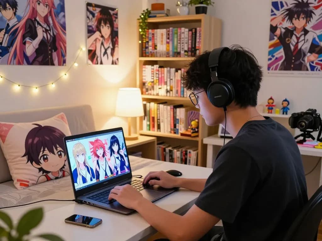 Engaging hentai ai chat scene with user enjoying animated character interaction in a cozy room