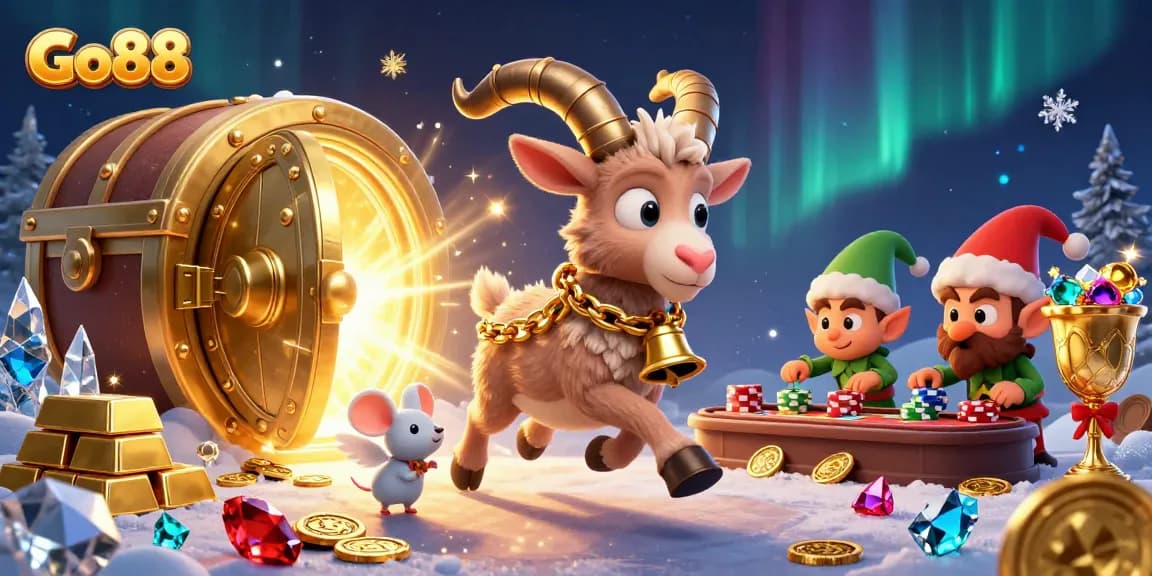 Experience thrilling gameplay at Go88 with festive characters in a vibrant casino scene.