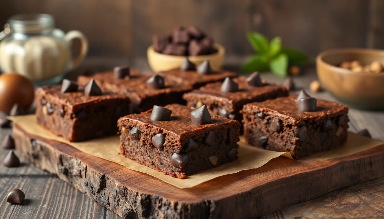 Genießen Sie köstliche Bud brownies, schokoladig und frisch zubereitet, perfekt arrangiert auf einem Holzbrett.