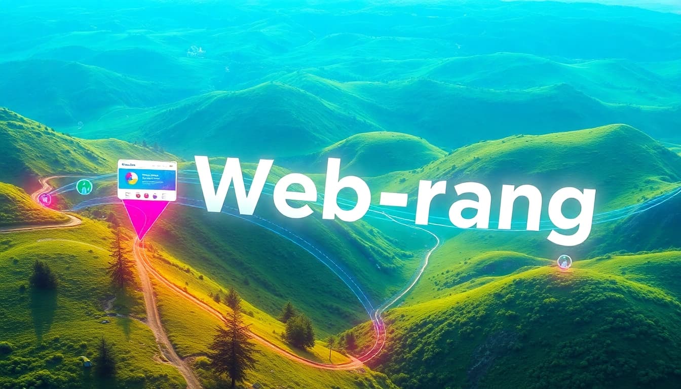 Visualisiere den Web-Rang auf interaktiven Websites in einer digitalen Landschaft.