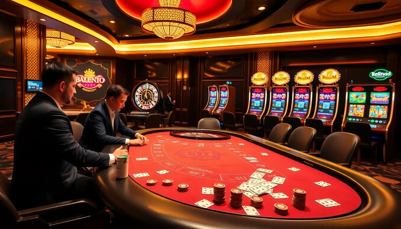 Experience the thrilling 88i game at a luxurious casino table with players and vibrant slot machines.