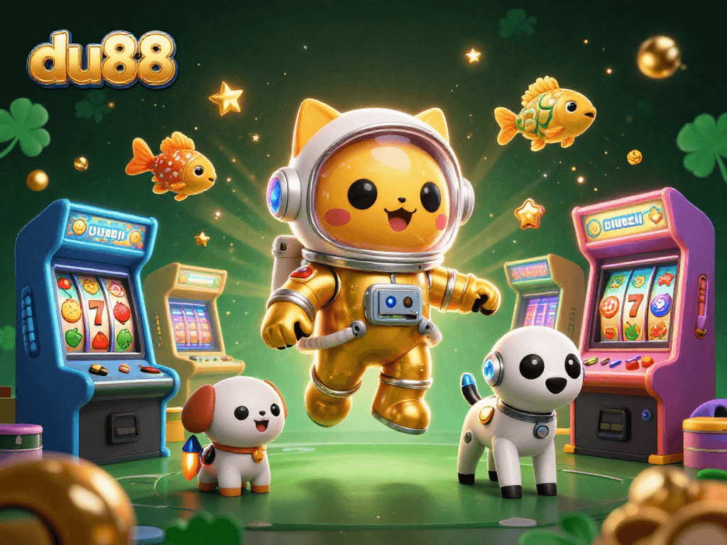 Experience thrilling wins at du88 with a vibrant 3D space-themed casino illustration.