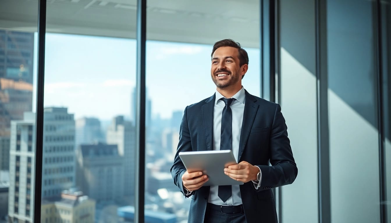 Headhunter IT spricht mit einem Kandidaten in einem modernen Büro, zeigt Interaktion und Professionalität.