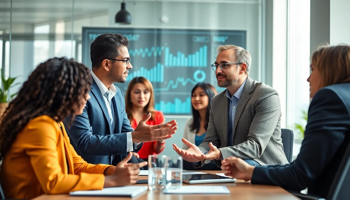 Headhunter IT professional consulting with diverse candidates in a modern office.