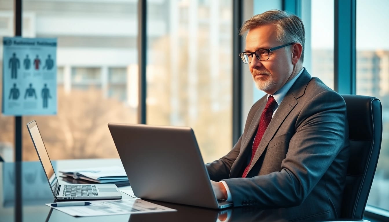 Headhunter Gesundheitswesen, der in einem modernen Büro arbeitet und professionelle Unterlagen prüft.