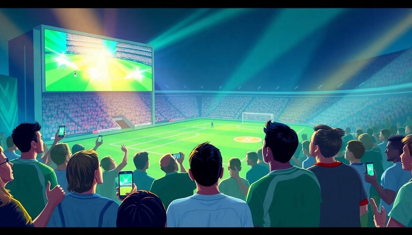 Experience the thrill of soccer betting with bitcoin as fans celebrate a game.