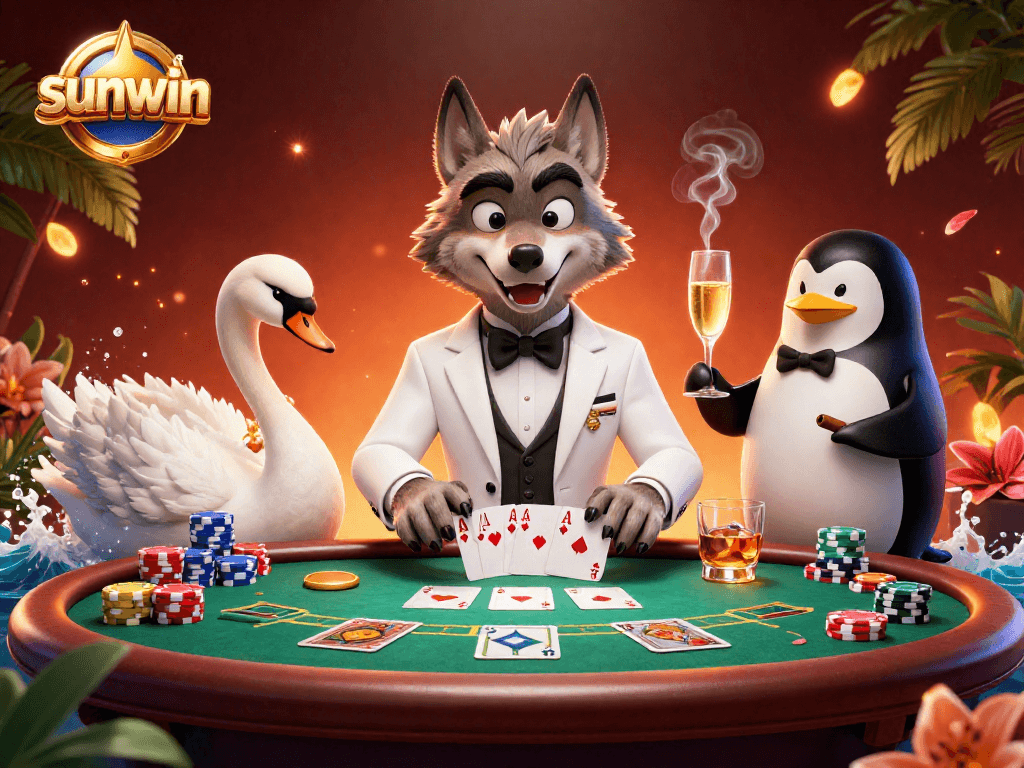 Experience thrilling wins at Sunwin's vibrant baccarat scene, featuring stylish wolf and swan.