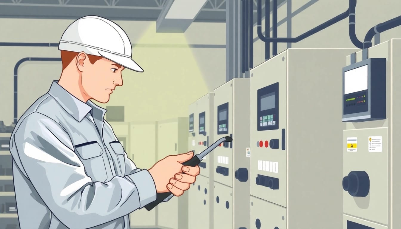 Technician performing DGUV V3 Prüfung to ensure the safety of electrical equipment with precision tools.