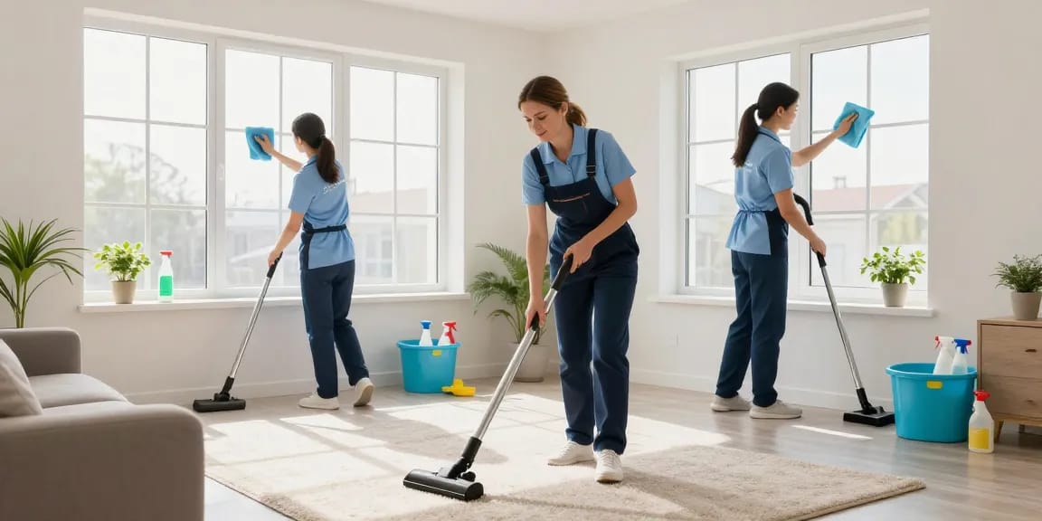 umzugreinigung solothurn team of professionals cleaning a bright living room, showcasing efficient moving services
