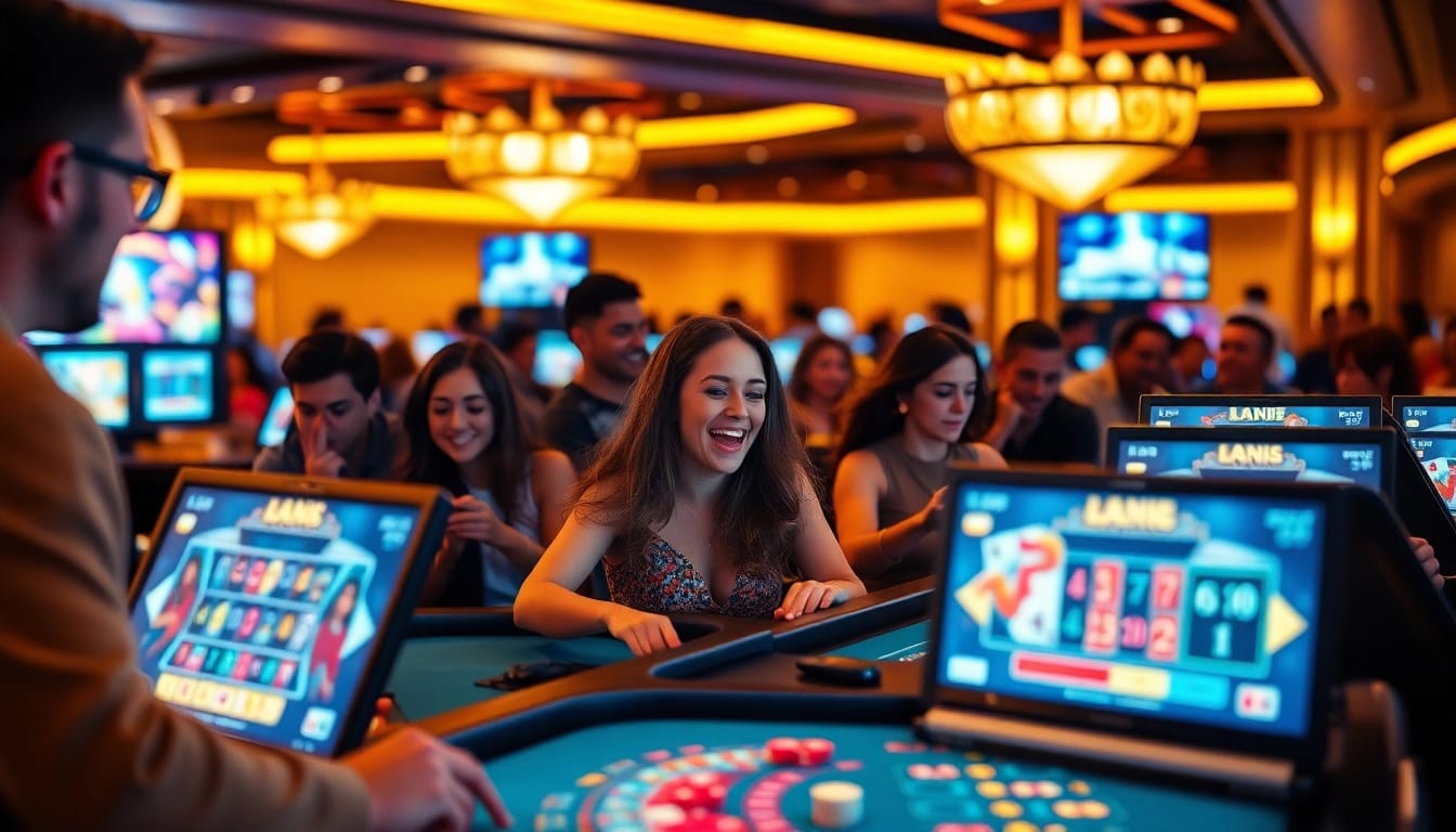 Experience thrilling games at an online casino schweiz with diverse players enjoying live dealer games on modern screens.