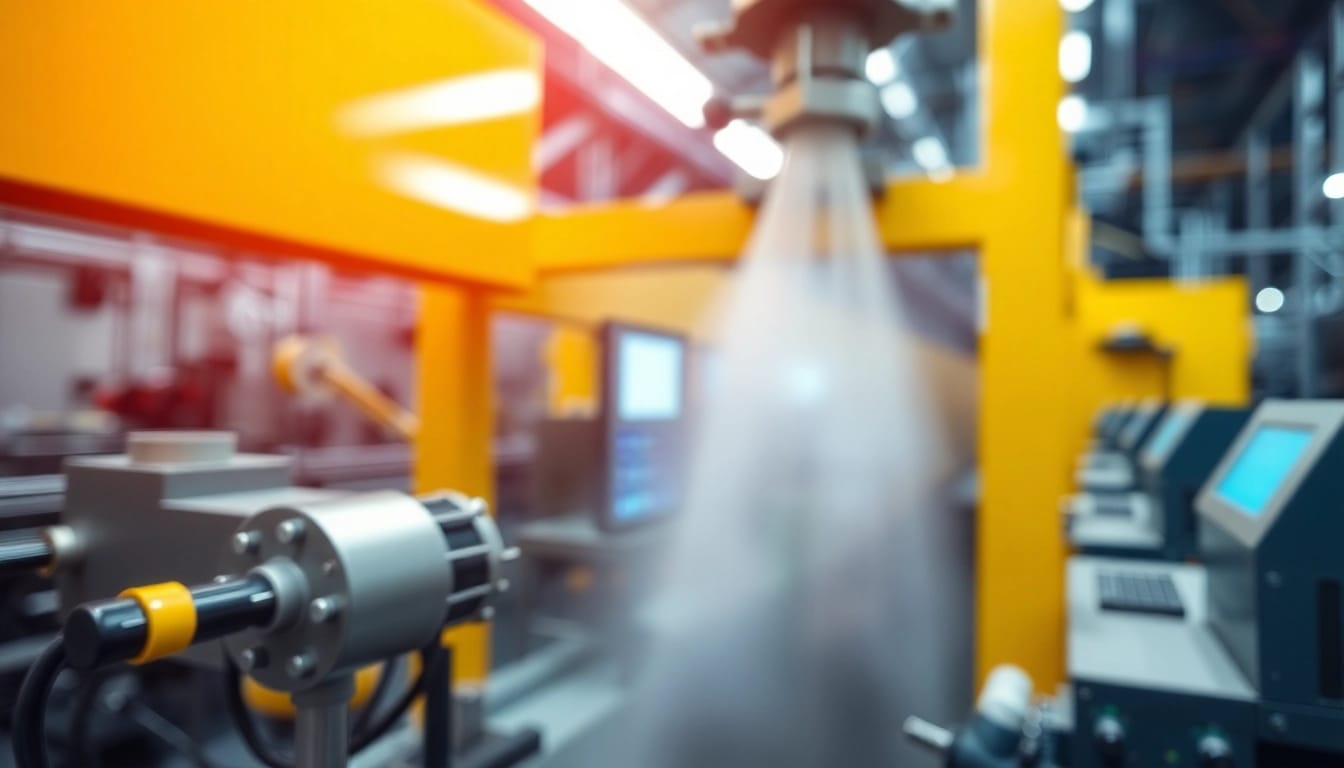 Veranschaulichen Sie die Verwendung von Polymethylmethacrylat im Spritzgussprozess durch moderne Maschinen und klare Materialien.