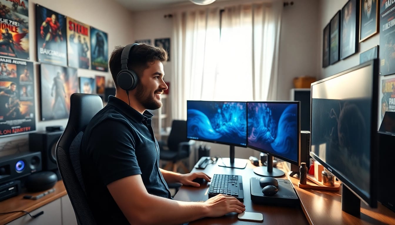 Twitch Streamer Österreich beim Streamen in einem professionellen Heimstudio.