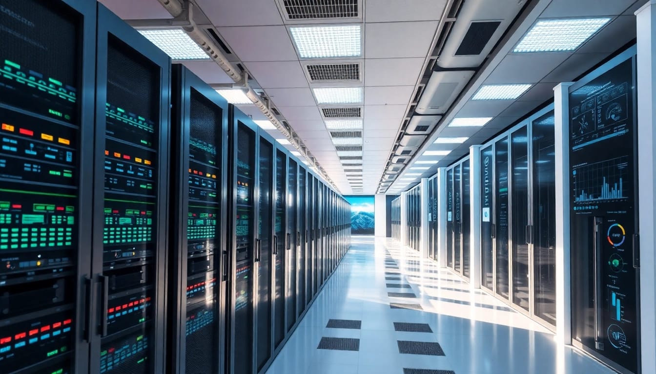 Visualisierung eines modernen Rechenzentrums mit Windows Server 2025 Professional Edition für innovative IT-Lösungen.