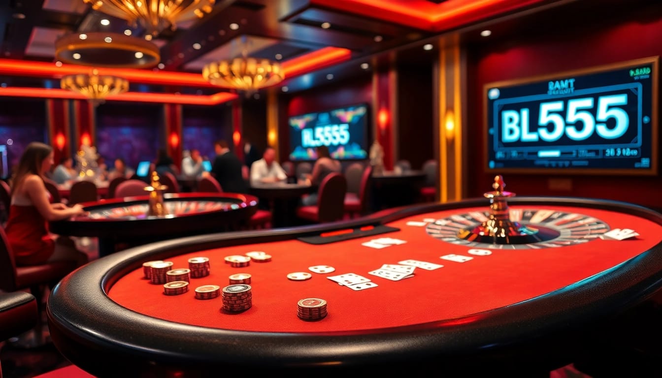 Players enjoying a thrilling game of blackjack at BL555 casino with vibrant atmosphere.