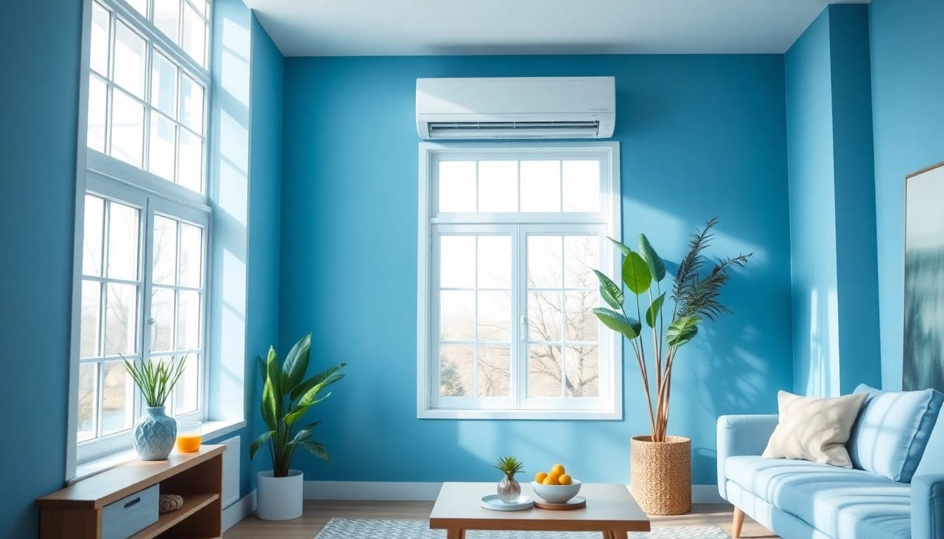 Klima kaufen: Discover a stylish air conditioning unit in a contemporary living room setting to enhance comfort.