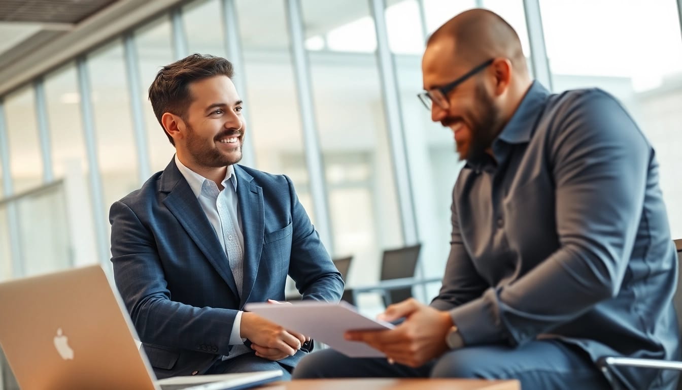 Headhunter Ingenieure treffen sich in einem modernen Büro, um interessante Möglichkeiten zu besprechen.