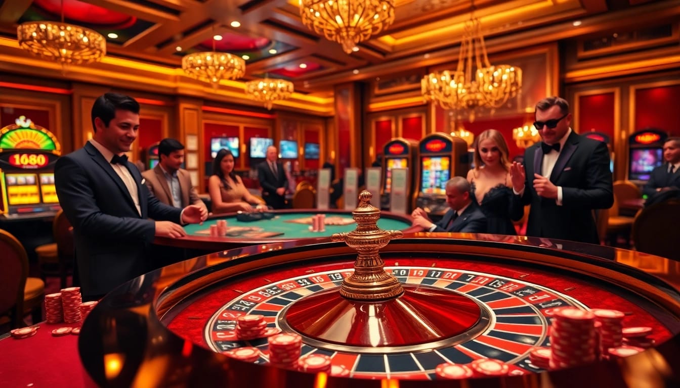 Players experience the excitement of MM88 at a luxurious casino roulette table.