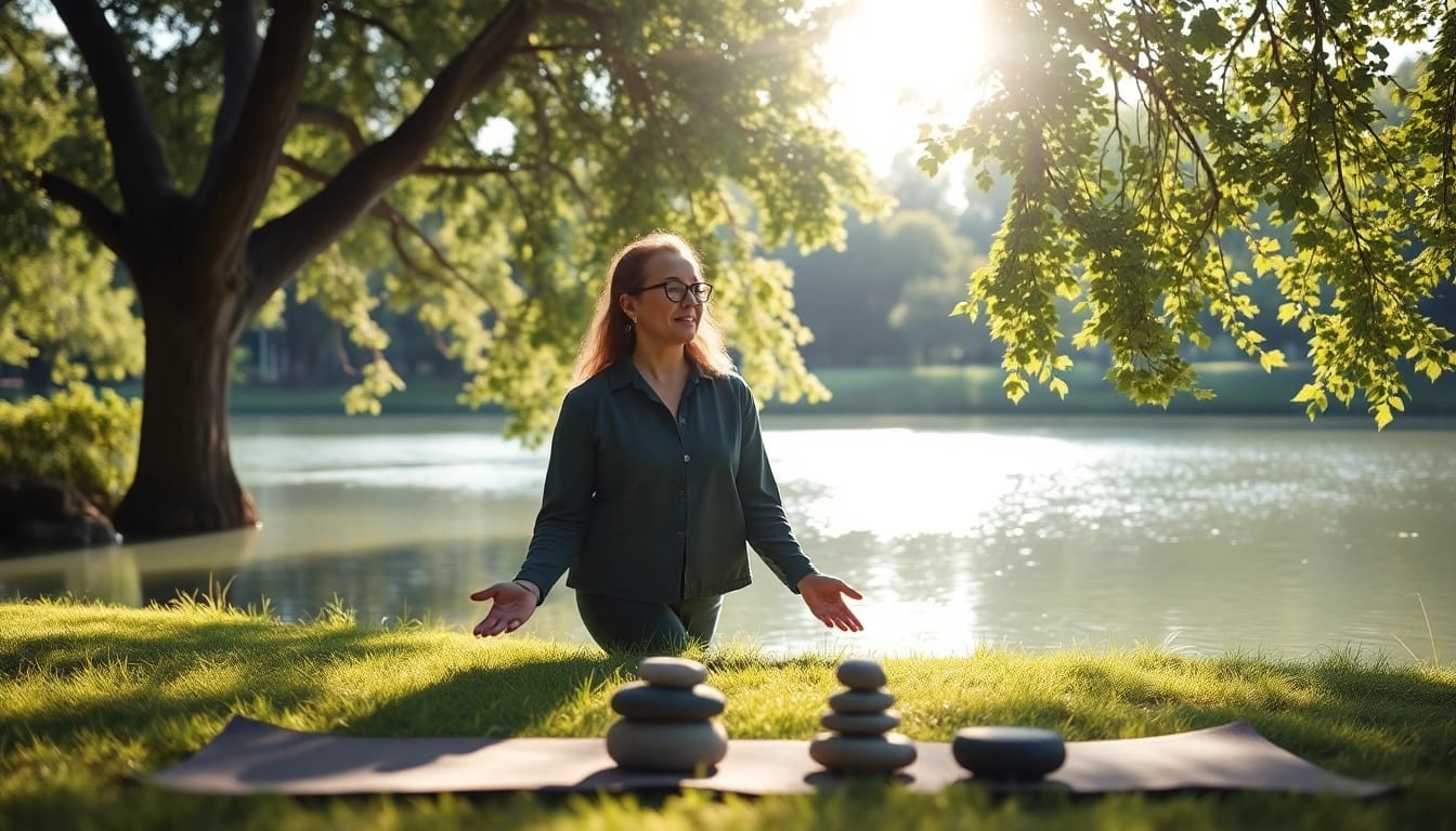 Enhancing emotional wellbeing through serene outdoor coaching with calming nature elements.
