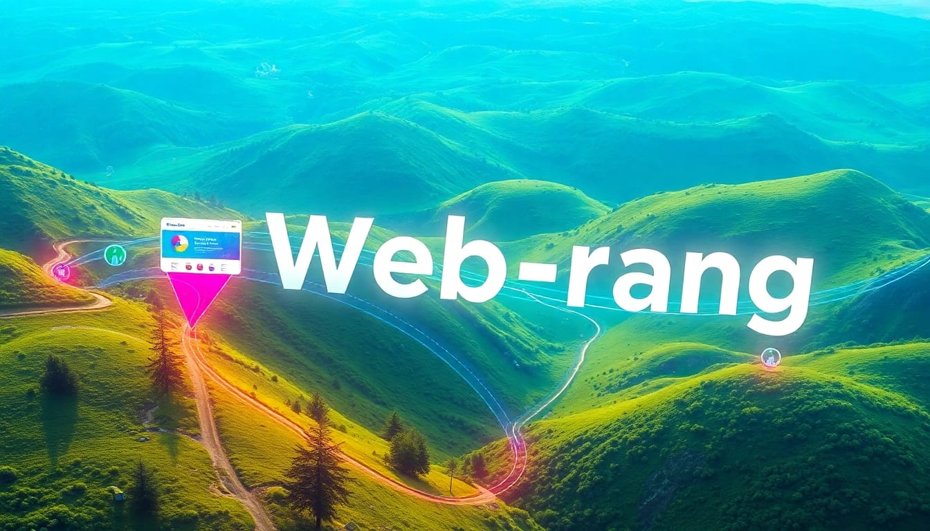 Visualisiere den Web-Rang auf interaktiven Websites in einer digitalen Landschaft.