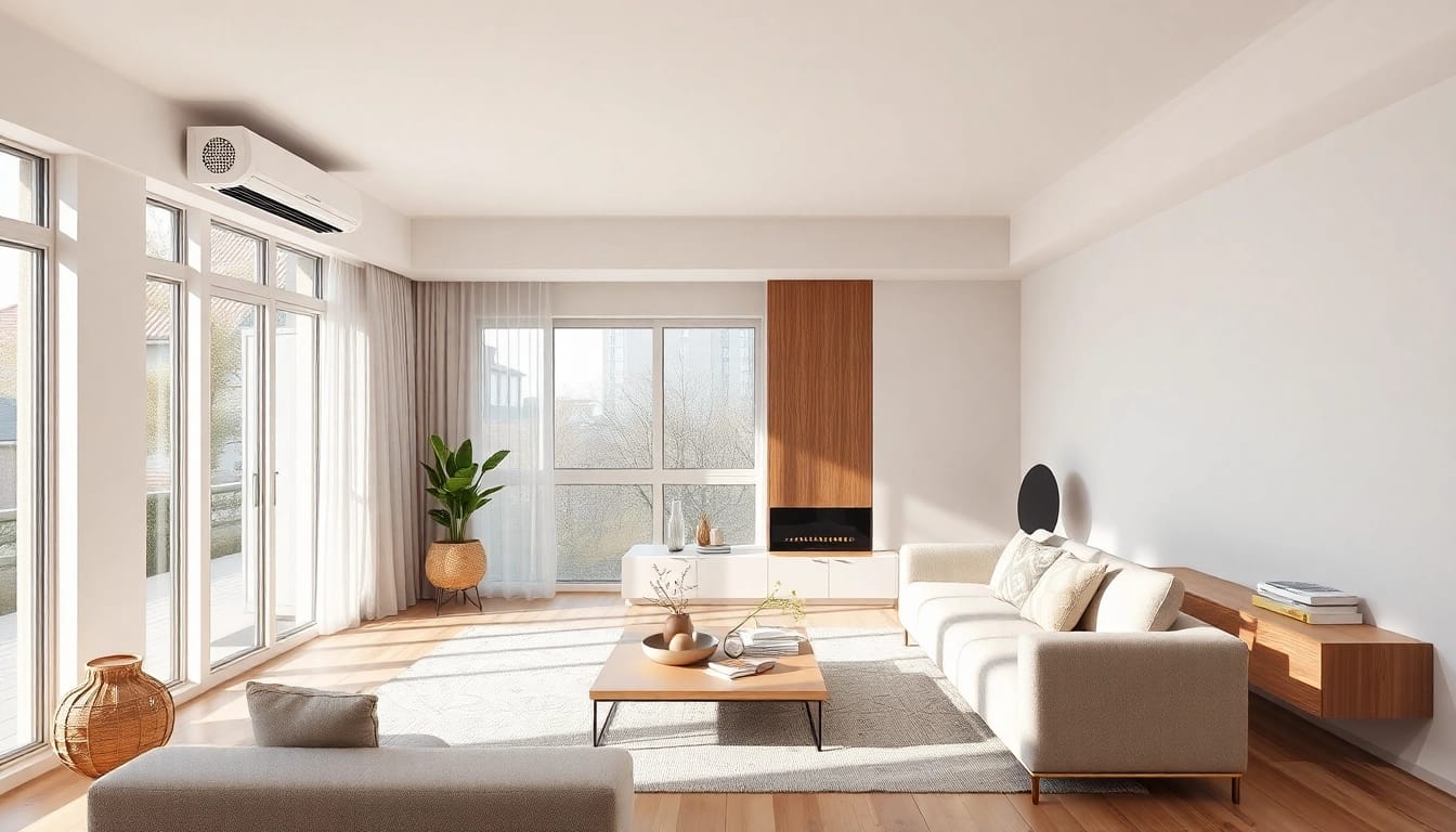 Klimaanlagen im eleganten Wohnzimmer zur besonderen Raumgestaltung und besseren Luftqualität.