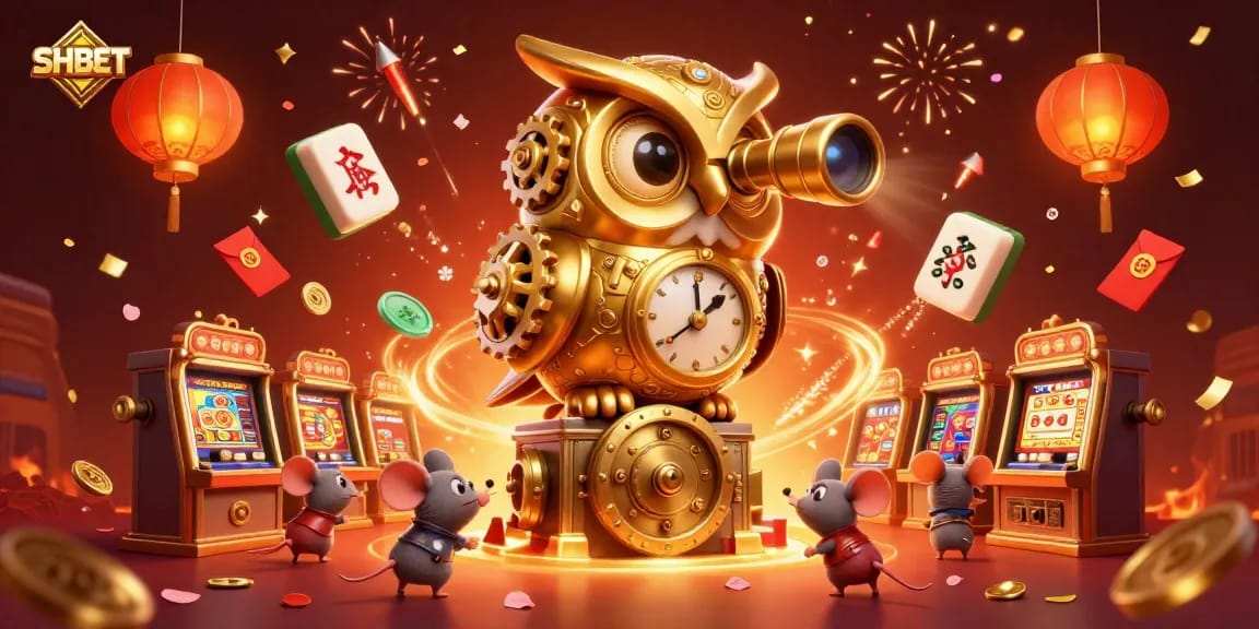 Experience SHBET with a vibrant, detailed casino scene featuring a golden owl and dynamic gaming elements.