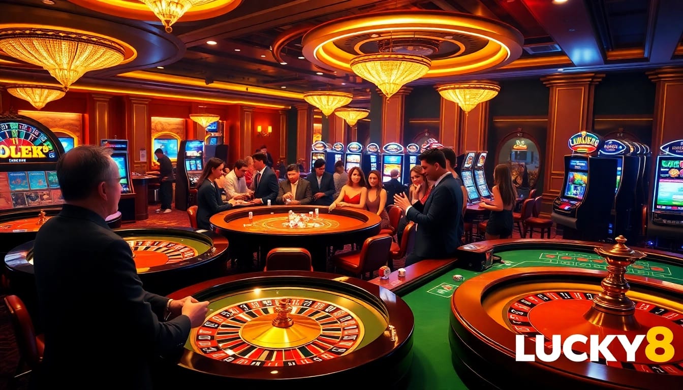 Người chơi đang tham gia trải nghiệm cá cược đầy phấn khích tại bàn casino và máy đánh bạc của LUCK8.