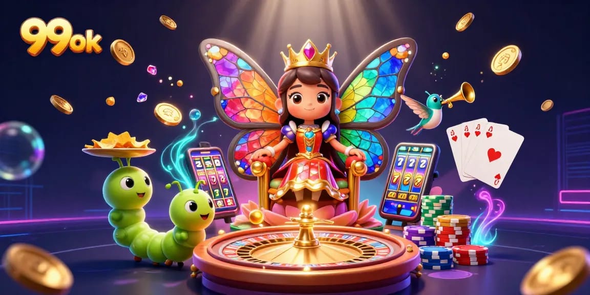 Engage with thrilling gaming action at 99ok, showcasing dazzling casino elements in a vibrant scene.