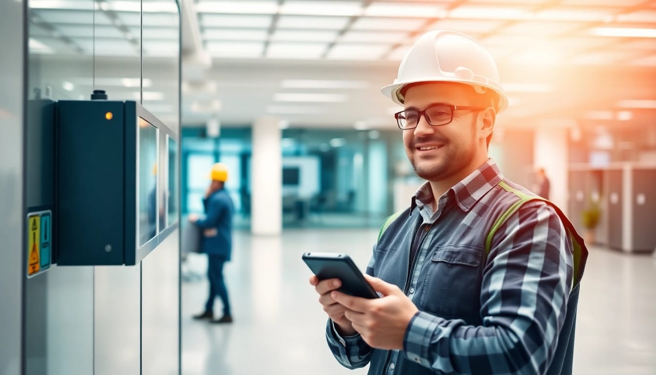 Techniker überprüft elektrisches Equipment und garantiert die Sicherheit gemäß DGUV V3 Prüfung - check in Aktion.