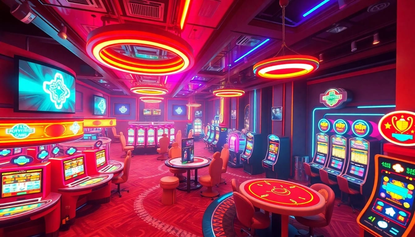 Discover casinos ohne lizenz with vibrant slot machines and gaming tables in a lively atmosphere.