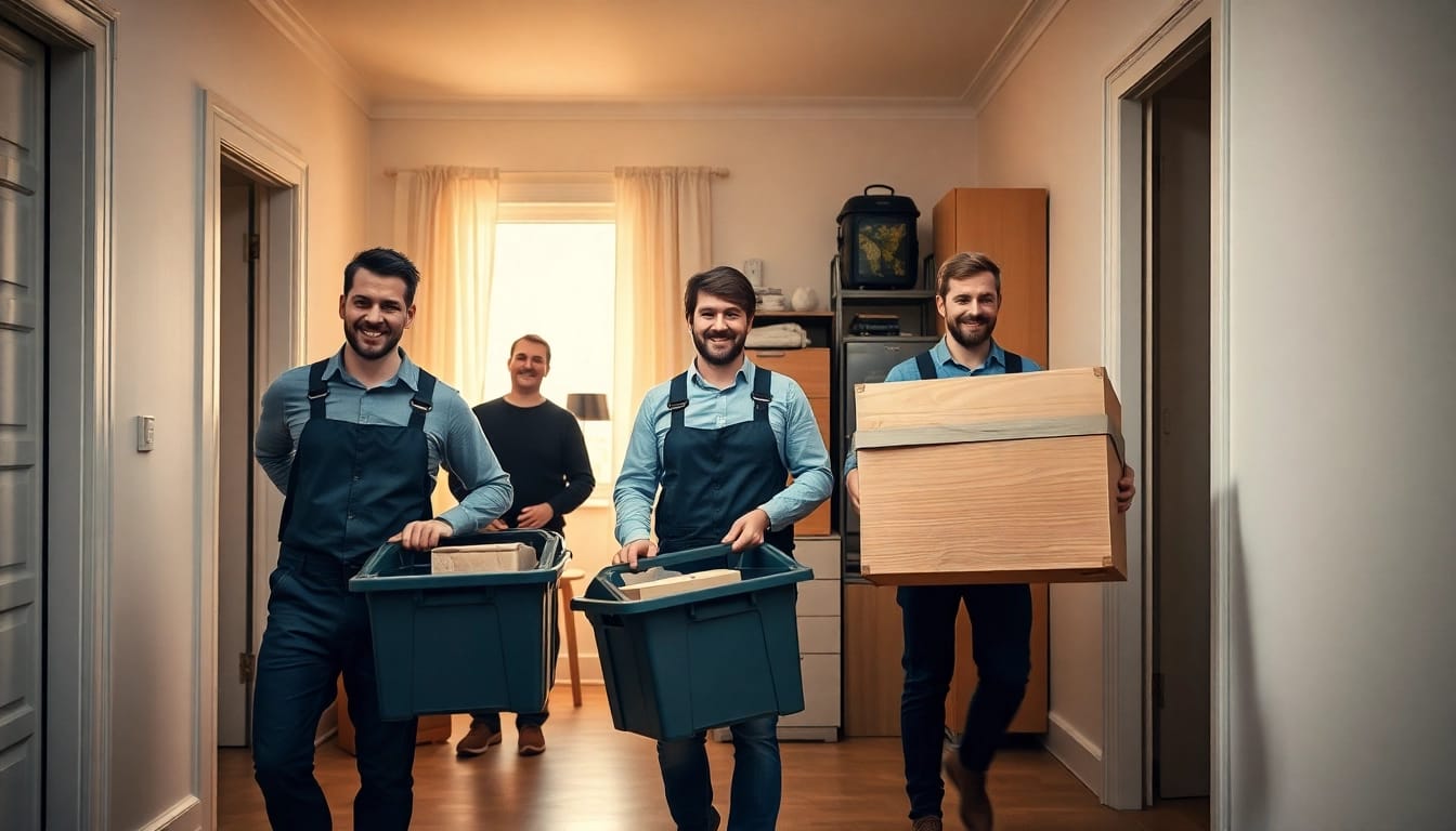 Professionelle Räumung Wien durch erfahrene Fachleute, die Möbel aus einer Wohnung tragen.
