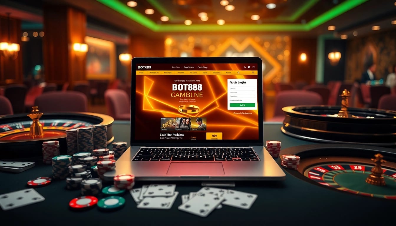 Engaging BOT88 LOGIN experience with vibrant online gambling interface and casino elements.