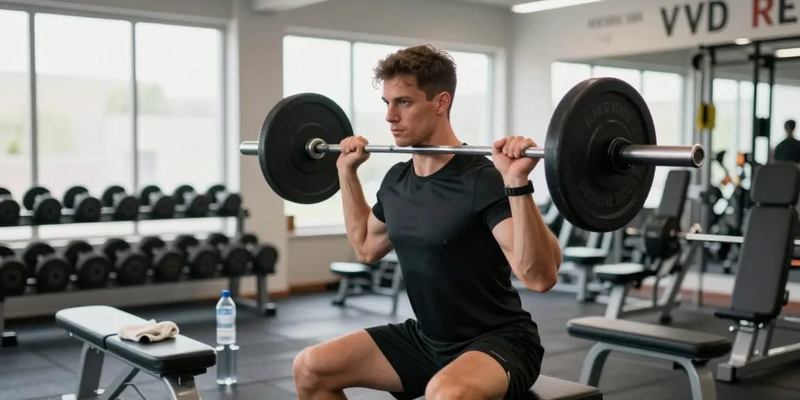 Ein athletischer Mann, der in einem modernen Fitnessstudio trainiert, und Stärke sowie Fokus zeigt, repräsentiert den Anabolika Shop Deutschland für Muskelwachstum.
