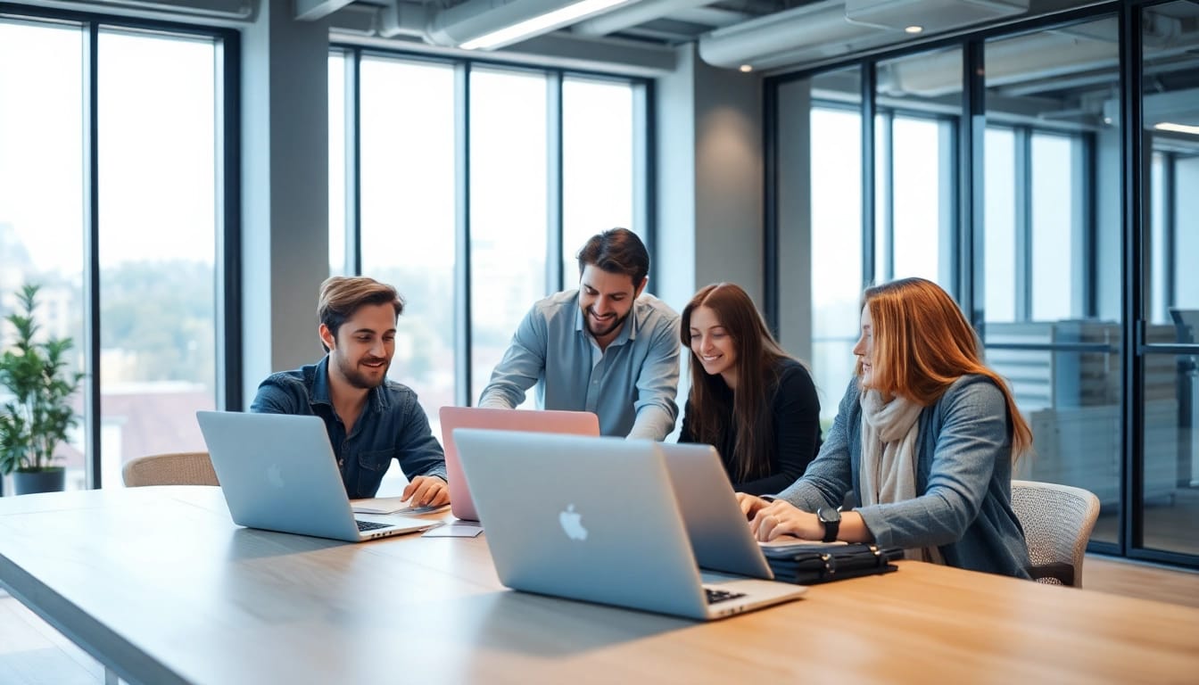 Das Headhunter IT-Team bei der Zusammenarbeit an modernen Technologielösungen.