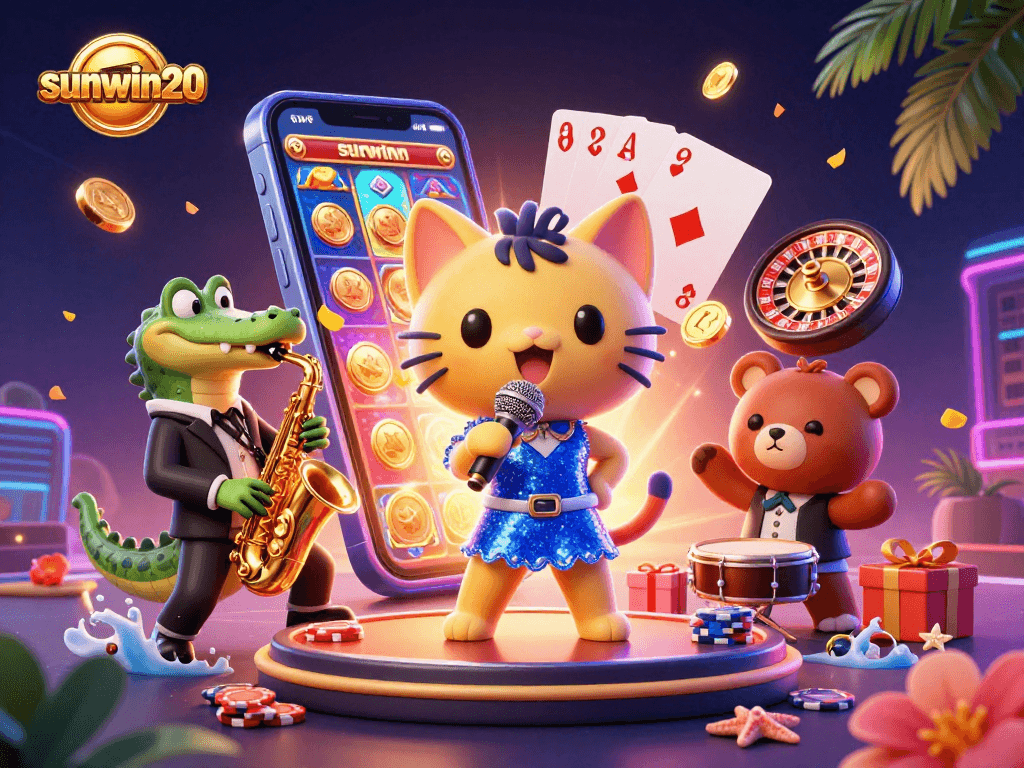 Join the excitement with sunwin20 at this lively casino scene featuring immersive games and vibrant characters.
