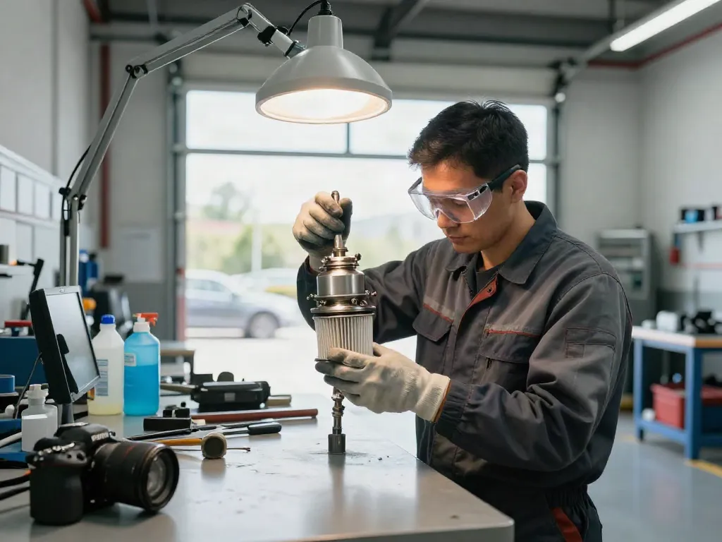 Professionelle DPF Reinigung: Techniker arbeitet an einem Dieselpartikelfilter