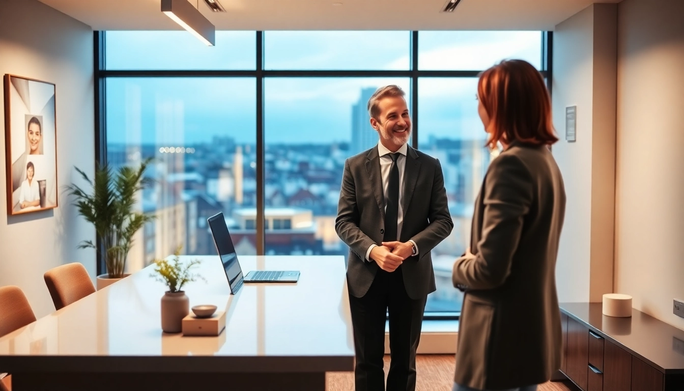Immobilienmakler Frankfurt Ginnheim berät einen Kunden in einem modernen Büro.
