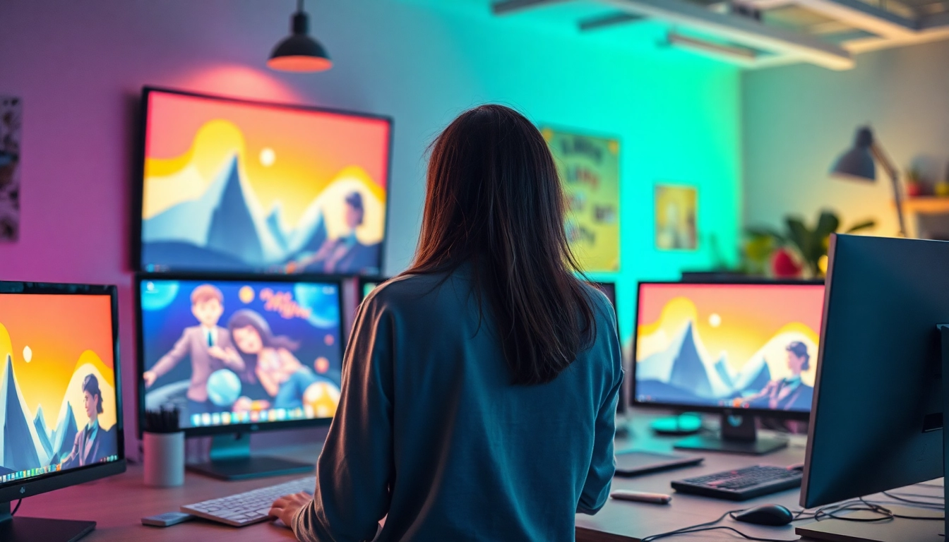 Animationsagentur: Kreatives Team arbeitet an innovativen Animationen in einer modernen Büroumgebung.