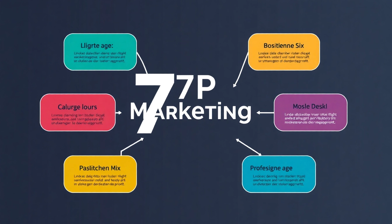 Veranschauliche Darstellung des 7P Marketing-Mix mit seinen sieben Elementen für effektives Marketing.