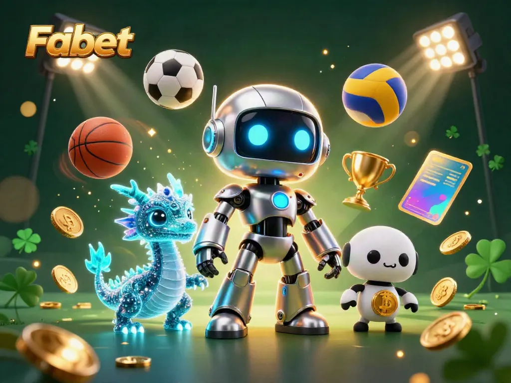 Engage with Fabet's dynamic online casino experience, featuring neon cyberpunk elements and animated sports visuals.