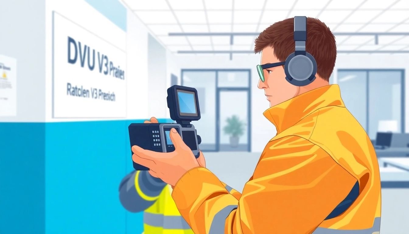 Technician performing a DGUV V3 Prüfung to ensure workplace safety and compliance with standards.