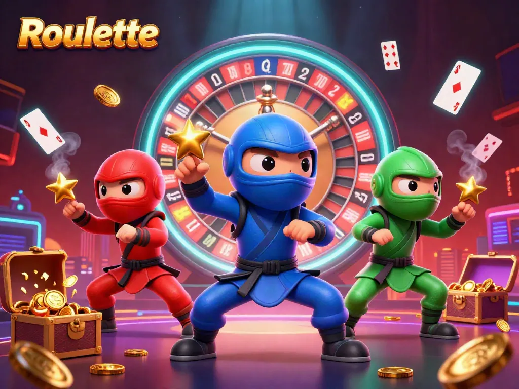 Experience the thrill of Roulette with a dynamic 3D illustration of chameleons amidst casino elements.